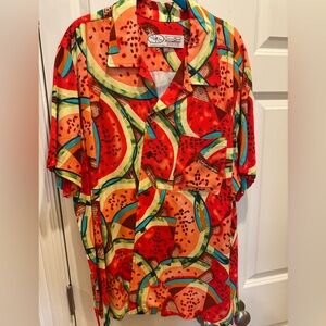 HowAhYa Hawaiian Shirt 2XL What-a-Melon Print Red Short Sleeve Button-Down Shirt